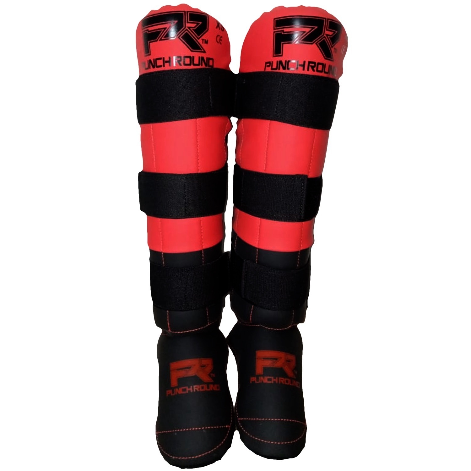 Punch Round Kids NoFear Kickboxing Shin Guards Black Red