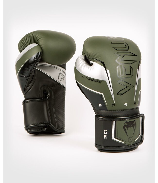 Venum Elite Evo Kickboxing Gloves Khaki Silver