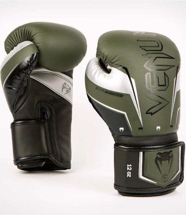Venum Elite Evo Kickboxing Boxhandschuhe Khaki Silber