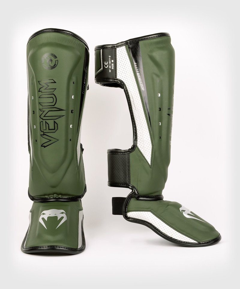 Venum Venum Elite Evo Kickboxing Shinguards Khaki Silver