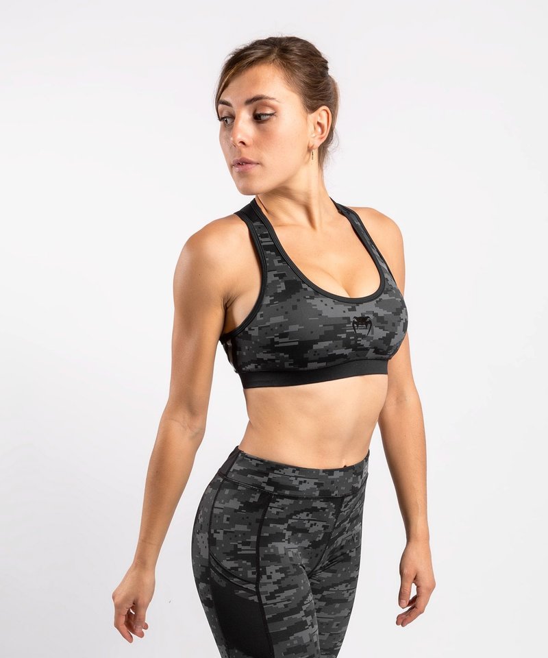 Power Icon Running Bra - Ultra Black Camo Print, Women's Sports Bras