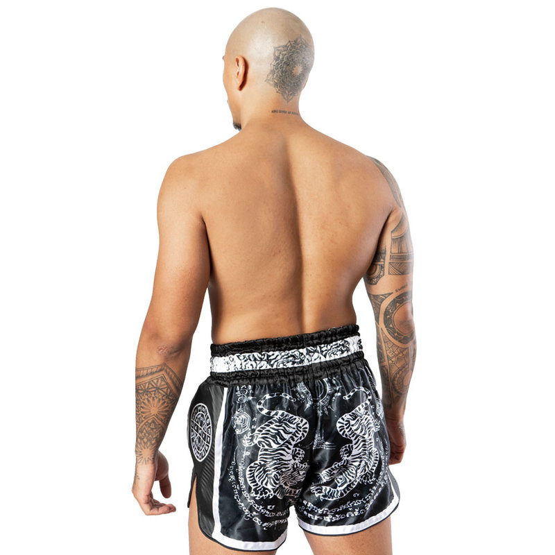 8 Weapons 8 Weapons Muay Thai Short Carbon Sak Yant Tigers Black