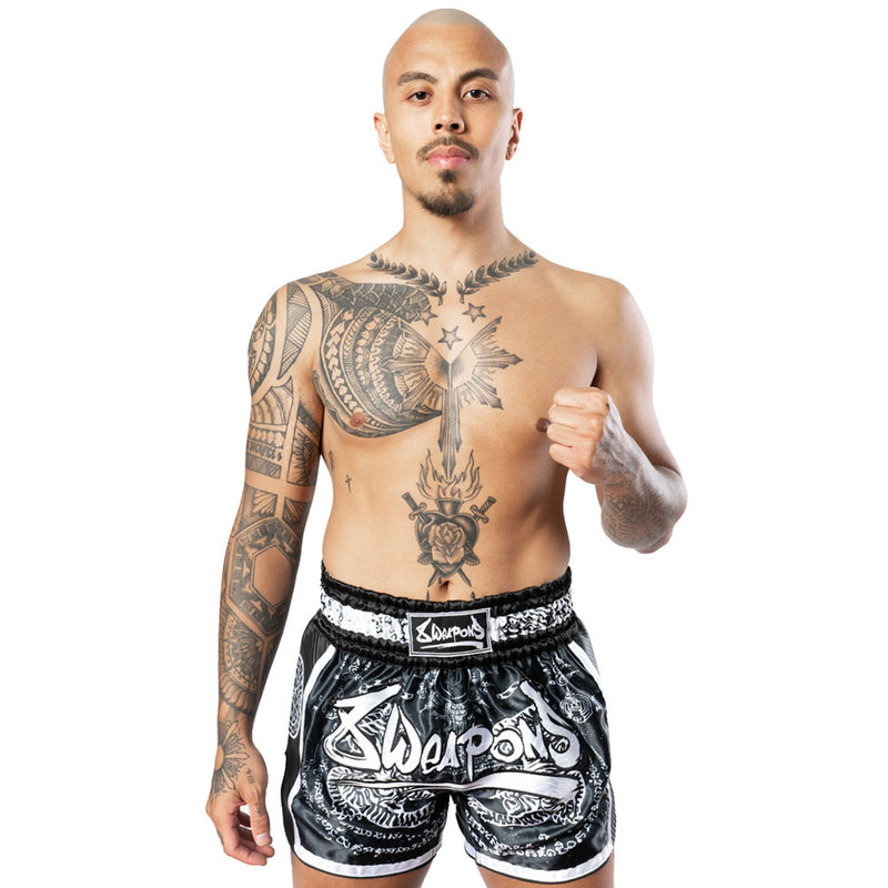 8 Weapons 8 Weapons Muay Thai Short Carbon Sak Yant Tigers Black