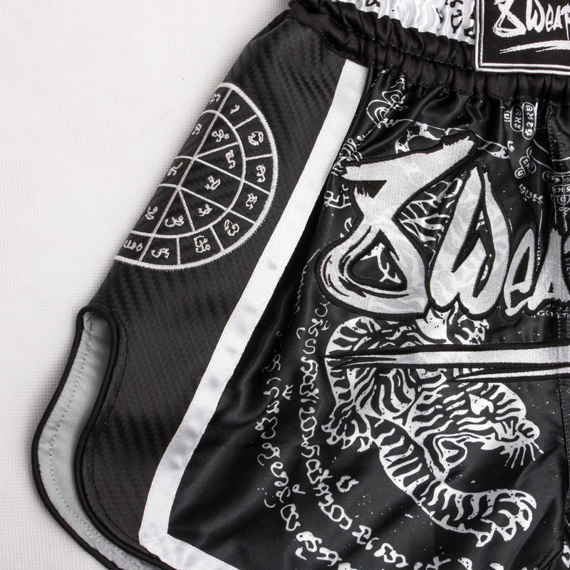 8 Weapons 8 Weapons Muay Thai Short Carbon Sak Yant Tigers Black