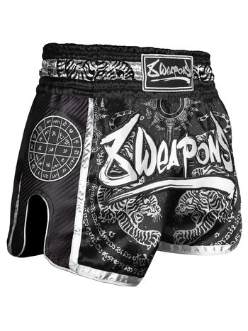 8 Weapons 8 Weapons Muay Thai Short Carbon Sak Yant Tigers Schwarz