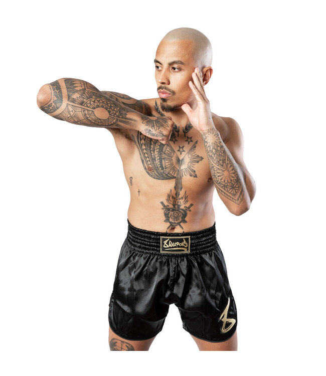 8 WEAPONS Strike Muay Thai Kickboxing Shorts Black Gold