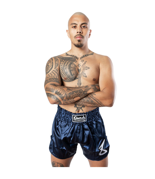 8 WEAPONS Strike Muay Thai Kickboxing Shorts Blau Weiß