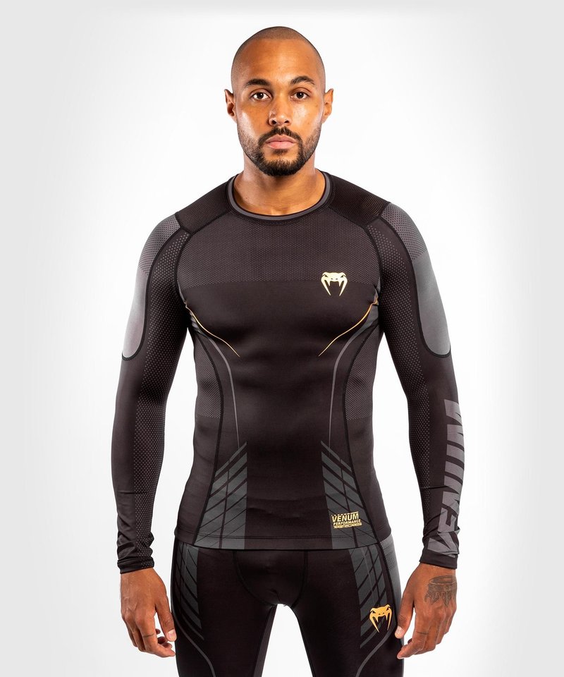 Venum Venum Athletics Compression T-Shirt Rash Guard L/A Schwarz Gold