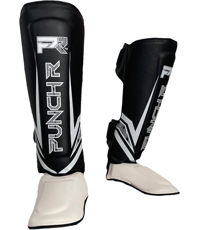 PunchR™ Electric Kickboks Muay Thai Scheenbeschermers Zwart Wit Microfiber