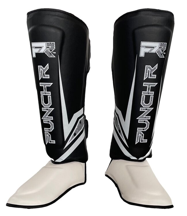 PunchR™ Electric Kickboks Muay Thai Scheenbeschermers Zwart Wit Microfiber