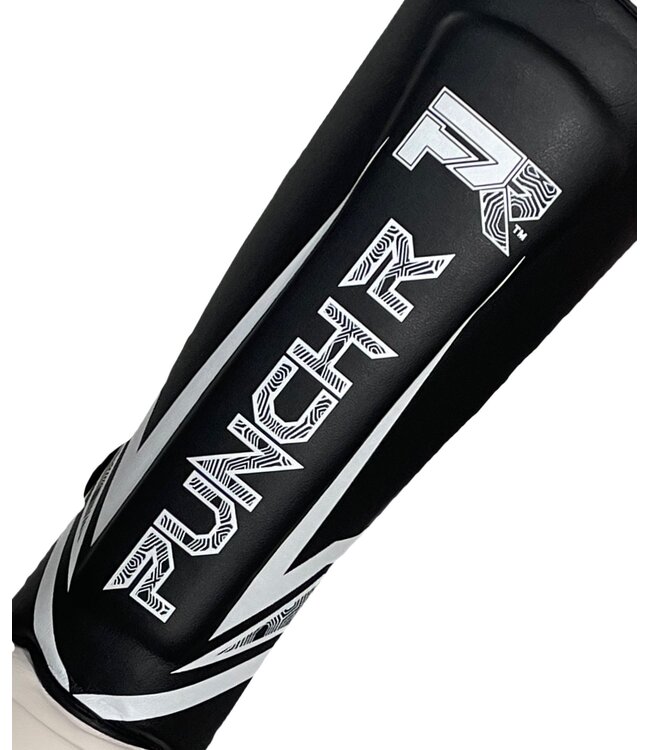 PunchR™ Electric Kickboxing Muay Thai Schienbeinschützer Schwarz-weiße Mikrofaser