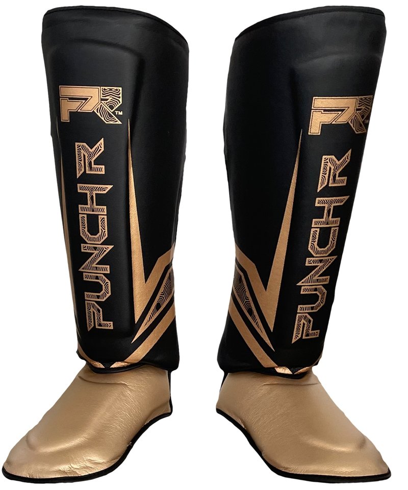 PunchR™  PunchR™ Electric Muay Thai Kickboks Scheenbeschermers Zwart Goud Microfiber