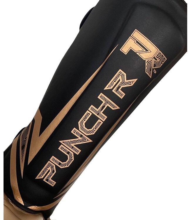 PunchR™ Electric Kickboxen Schienbeinschützer Schwarz Gold Mikrofaser