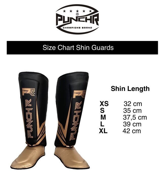 PunchR Electric Kickboxing Muay Thai Shin Guards Black Gold Microfiber