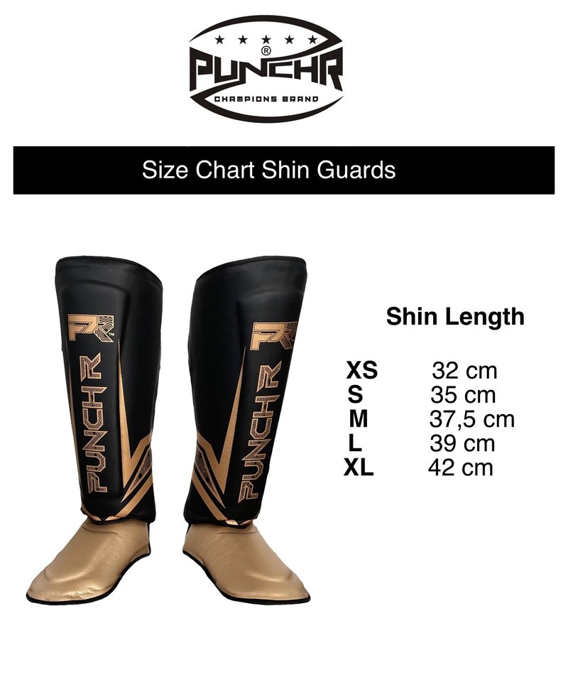 PunchR™  PunchR Electric Kickboxing Muay Thai Shin Guards Black Gold Microfiber