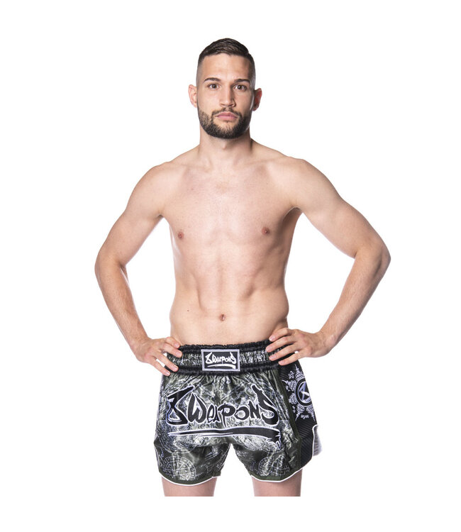 8 Weapons Muay Thai Short Carbon Yantra Olive Green