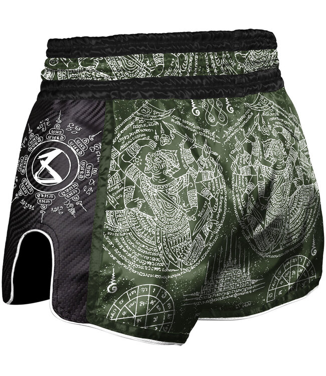 8 Weapons Muay Thai Short Carbon Yantra Olive Grün