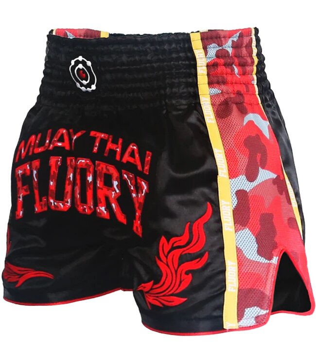 Fluory Muay Thai Kickboxing Short Black Camo Red