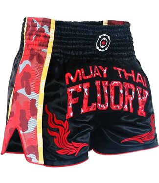 Fluory Fluory Muay Thai Shorts Kickboxing Zwart Camo Rood