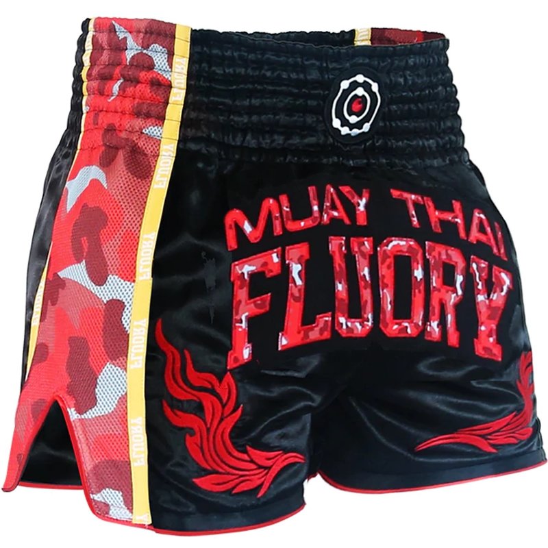 Fluory Fluory Muay Thai Shorts Kickboxing Zwart Camo Rood