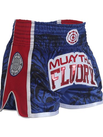 Fluory Fluory Sak Yant Tiger Kickboxing Shorts Blue Red