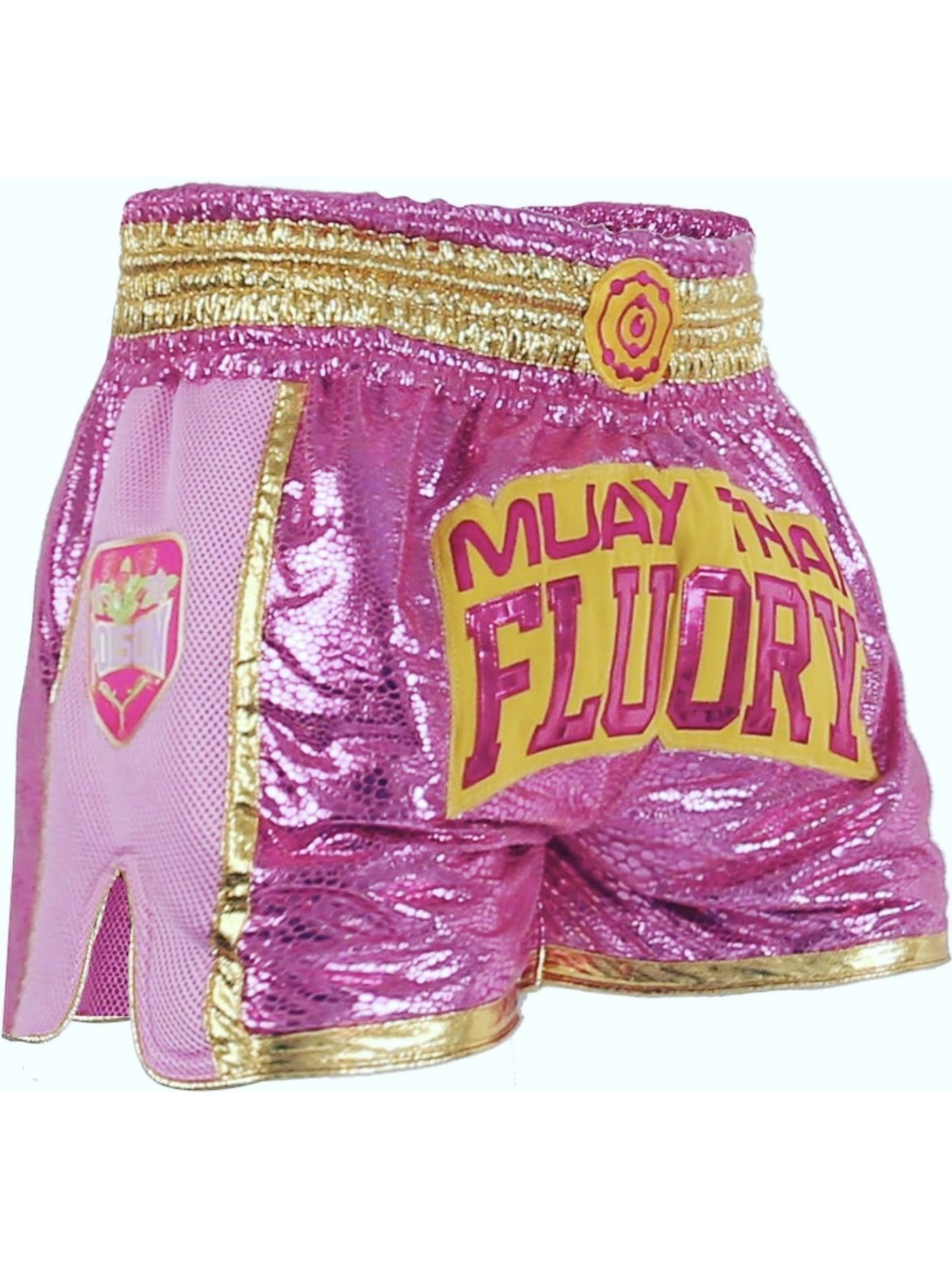 Hibiscus Flower And Camo Yellow Print Pattern Muay Thai Boxing Shorts main image 1