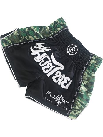 Fluory Fluory Kickboks Broekje Muay Thai Short Zwart Camo Groen