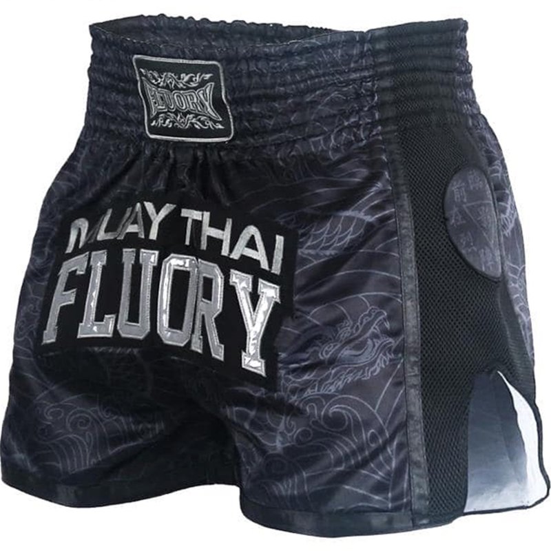 Fluory Fluory Kickboks Broekje Muay Thai Short Dragon Zwart Grijs