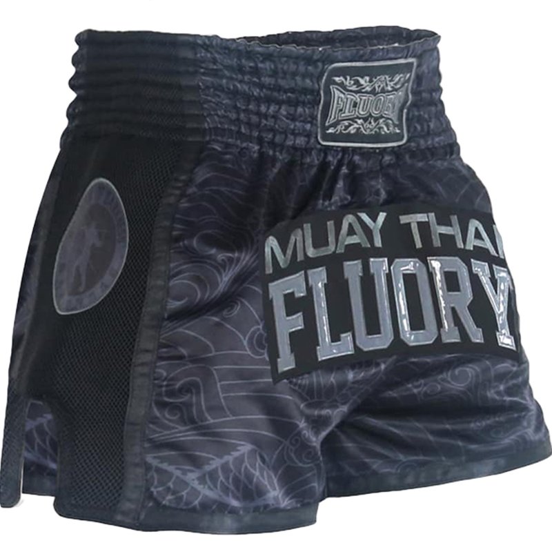 Fluory Fluory Kickboks Broekje Muay Thai Short Dragon Zwart Grijs