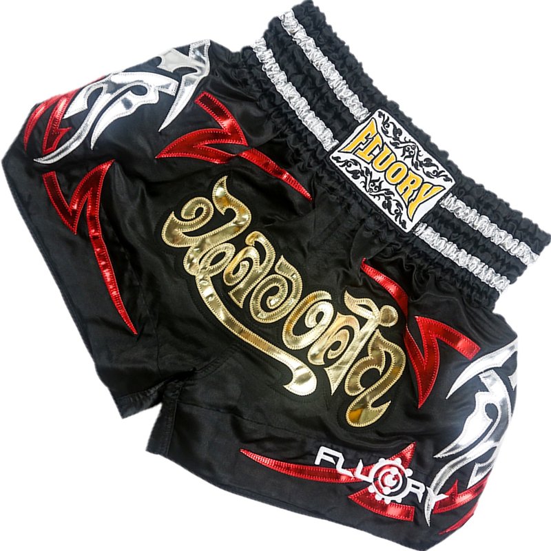 Fluory Muay Thai Short Kickboxing Short Black MTSF50 - FIGHTWEAR