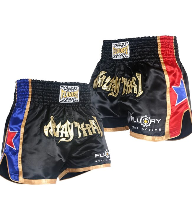 Fluory Muay Thai Short Kickboks Broek Zwart MTSF08