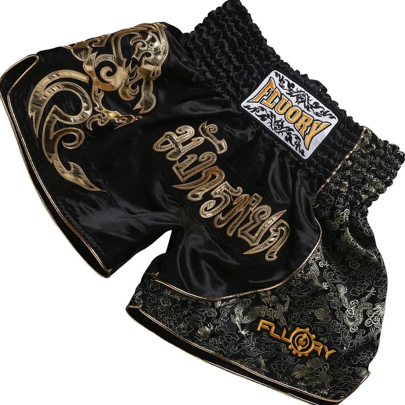 Fluory Fluory Muay Thai Shorts Kickboxhose Schwarz Gold MTSF15