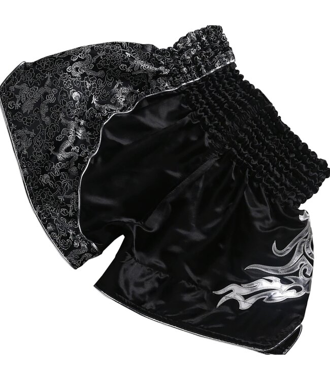 Fluory Fluory Muay Thai Short Kickboxing Short Black Silver MTSF15