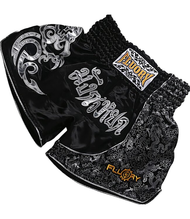 Fluory Fluory Muay Thai Short Kickboxing Short Black Silver MTSF15