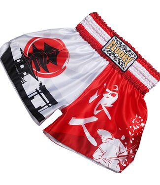 Fluory Fluory Muay Thai Short Kickboks Broek Samurai Rood Wit MTSF24