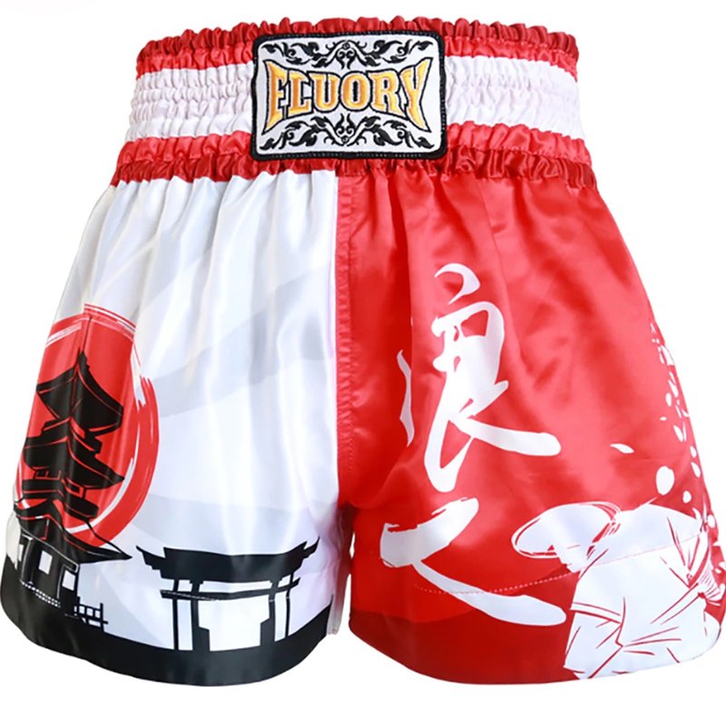 Fluory Fluory Muay Thai Short Kickboks Broek Samurai Rood Wit MTSF24