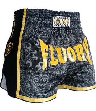 Fluory Fluory Muay Thai Short Kickboks Broek Zwart Geel MTSF29