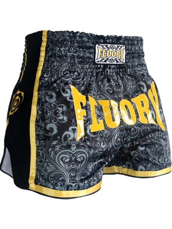 Fluory Fluory Muay Thai Shorts Kickboxen Höse Schwarz Gelb MTSF29