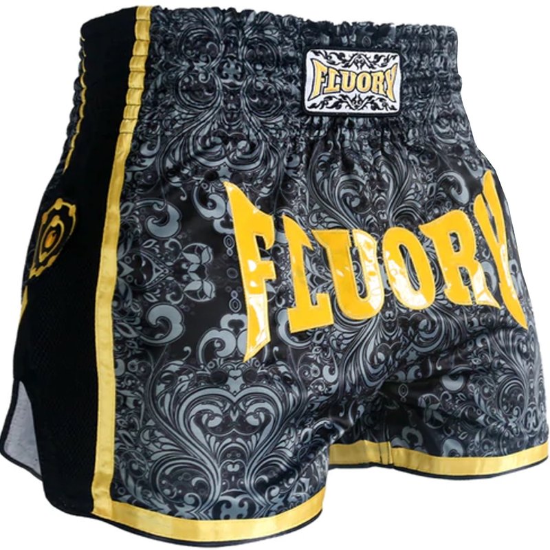 Fluory Fluory Muay Thai Short Kickboks Broek Zwart Geel MTSF29