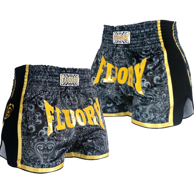 Fluory Fluory Muay Thai Short Kickboks Broek Zwart Geel MTSF29