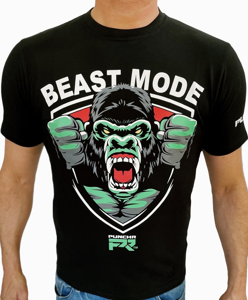 PunchR™  Beast Mode T-shirt Zwart Wit Groen