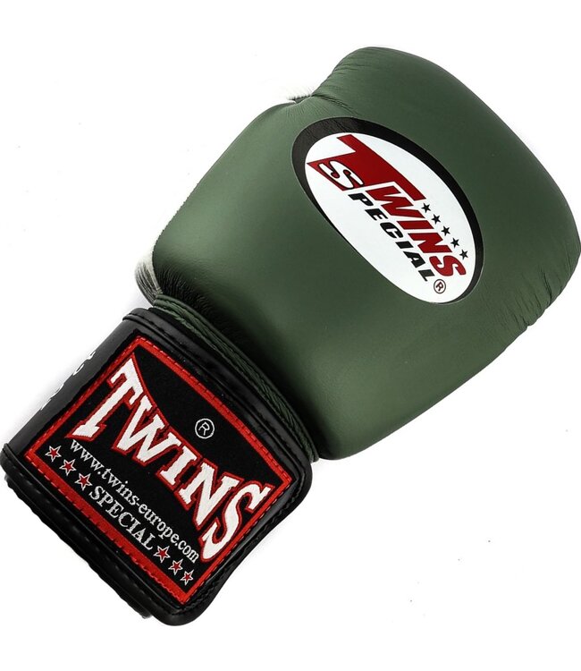 Twins Special BGVL3 Leren Bokshandschoenen Olijfgroen Zwart Wit – Muay Thai & Kickboksen