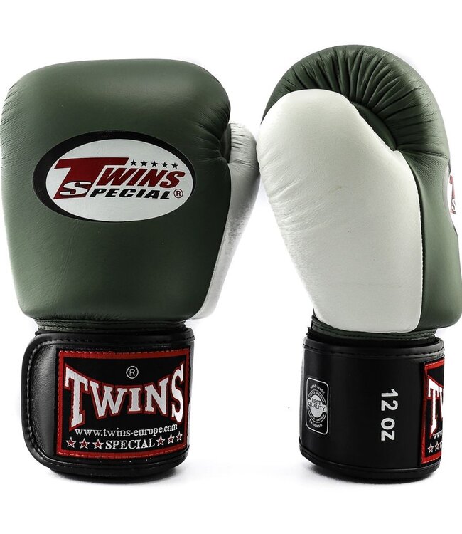 Twins Special BGVL3 Leren Bokshandschoenen Olijfgroen Zwart Wit – Muay Thai & Kickboksen