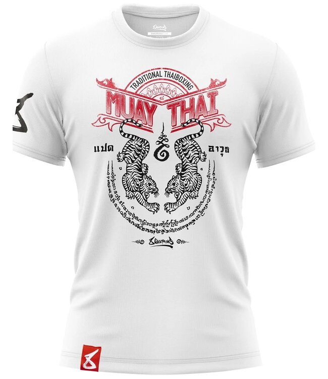 8 Weapons 8 Weapons T Shirt Sak Yant Tigers White Red