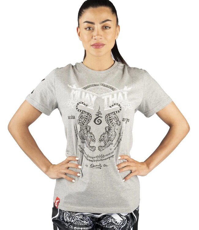 8 Weapons 8 Weapons T Shirt Sak Yant Tigers Grey White