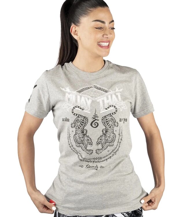 8 Weapons T Shirt Sak Yant Tigers Grijs Wit