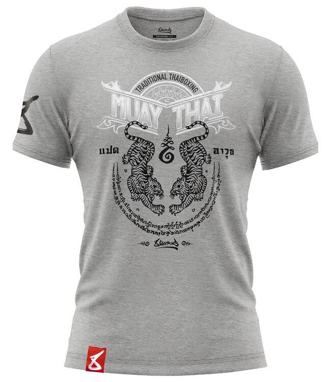 8 Weapons 8 Weapons T Shirt Sak Yant Tigers Grey White