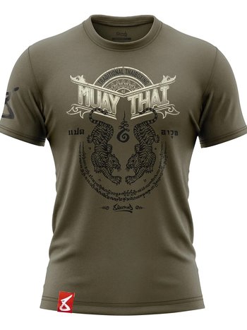 8 Weapons 8 Weapons T Shirt Sak Yant Tigers Olive Green