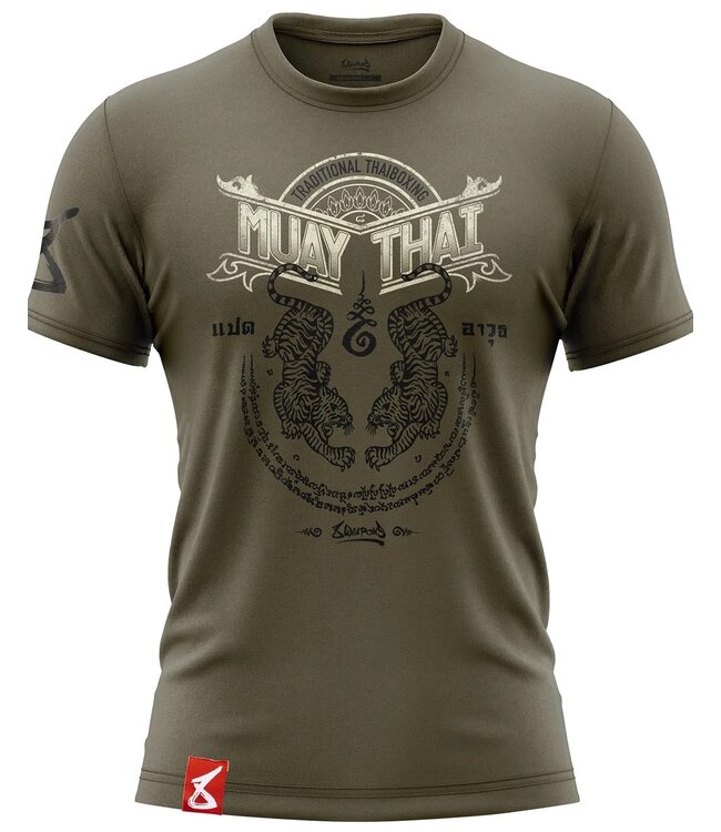 8 Weapons 8 Weapons T Shirt Sak Yant Tigers Olive Green