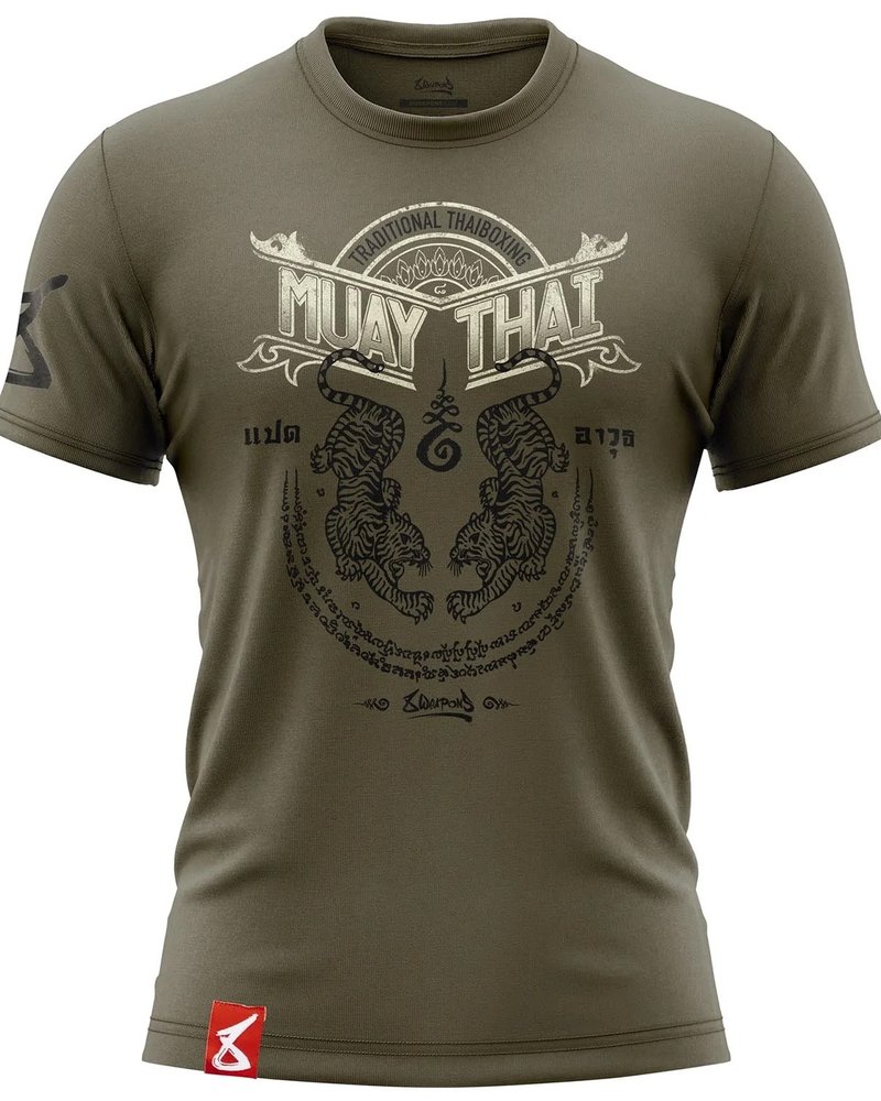 8 Weapons 8 Weapons T Shirt Sak Yant Tigers Olive Green